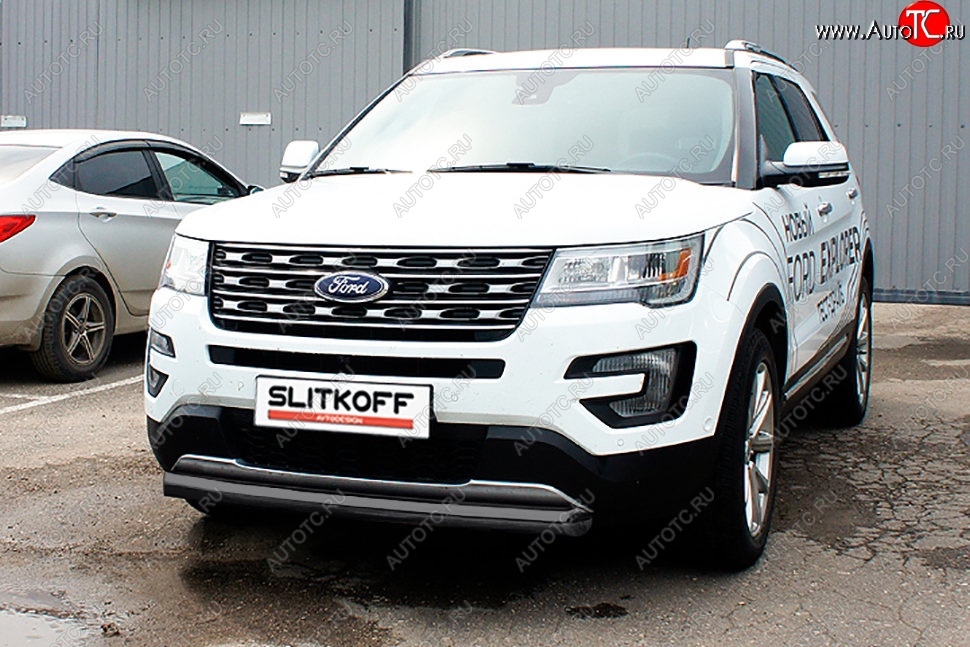 11 699 р. Защита переднего бампера Slitkoff (d76 мм) Ford Explorer U502 1-ый рестайлинг, 5 дв. (2015-2018) (Сталь с полимерным покрытием. Цвет: чёрный)  с доставкой в г. Пермь