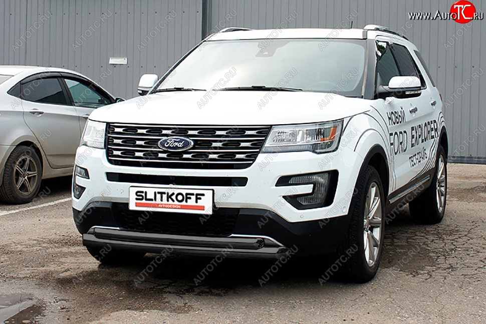 13 599 р. Защита переднего бампера Slitkoff (двойная, d76/57 мм)  Ford Explorer  U502 (2015-2018) 1-ый рестайлинг, 5 дв. (Сталь с полимерным покрытием. Цвет: чёрный)  с доставкой в г. Пермь