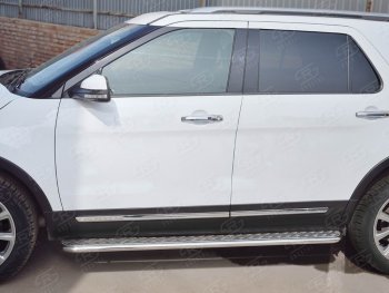 24 649 р. Широкая защита порогов с трубой d42 мм с алюминиевым листом SLITKOFF v1 Ford Explorer U502 1-ый рестайлинг, 5 дв. (2015-2018)  с доставкой в г. Пермь. Увеличить фотографию 3