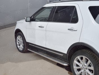Широкая защита порогов с трубой d42 мм с нержавеющим листом SLITKOFF v3 Ford Explorer  U502 (2015-2019) 1-ый рестайлинг, 5 дв., 2-ой рестайлинг, 5 дв.