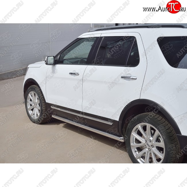 19 999 р. Защита порогов SLITKOFF из круглой трубы диаметром 63 мм SLITKOFF v1 Ford Explorer U502 1-ый рестайлинг, 5 дв. (2015-2018)  с доставкой в г. Пермь