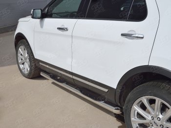 24 549 р. Защита порогов из трубы d76 мм с пластиковыми вставками для ног SLITKOFF v1 Ford Explorer U502 2-ой рестайлинг, 5 дв. (2017-2019)  с доставкой в г. Пермь. Увеличить фотографию 3