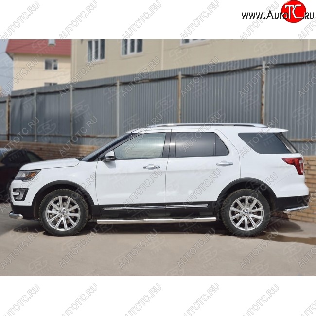 24 549 р. Защита порогов из трубы d76 мм с пластиковыми вставками для ног SLITKOFF v3 Ford Explorer U502 1-ый рестайлинг, 5 дв. (2015-2018)  с доставкой в г. Пермь