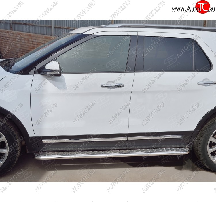 22 999 р. Широкая защита порогов с трубой d42 мм SLITKOFF v2 Ford Explorer U502 2-ой рестайлинг, 5 дв. (2017-2019)  с доставкой в г. Пермь