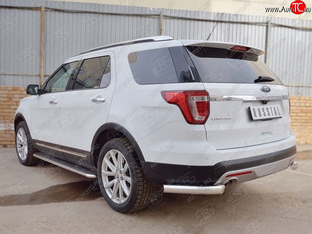 14 249 р. Защита заднего бампера (Ø76 мм уголки, нержавейка) SLITKOFF  Ford Explorer  U502 (2015-2018) 1-ый рестайлинг, 5 дв.  с доставкой в г. Пермь