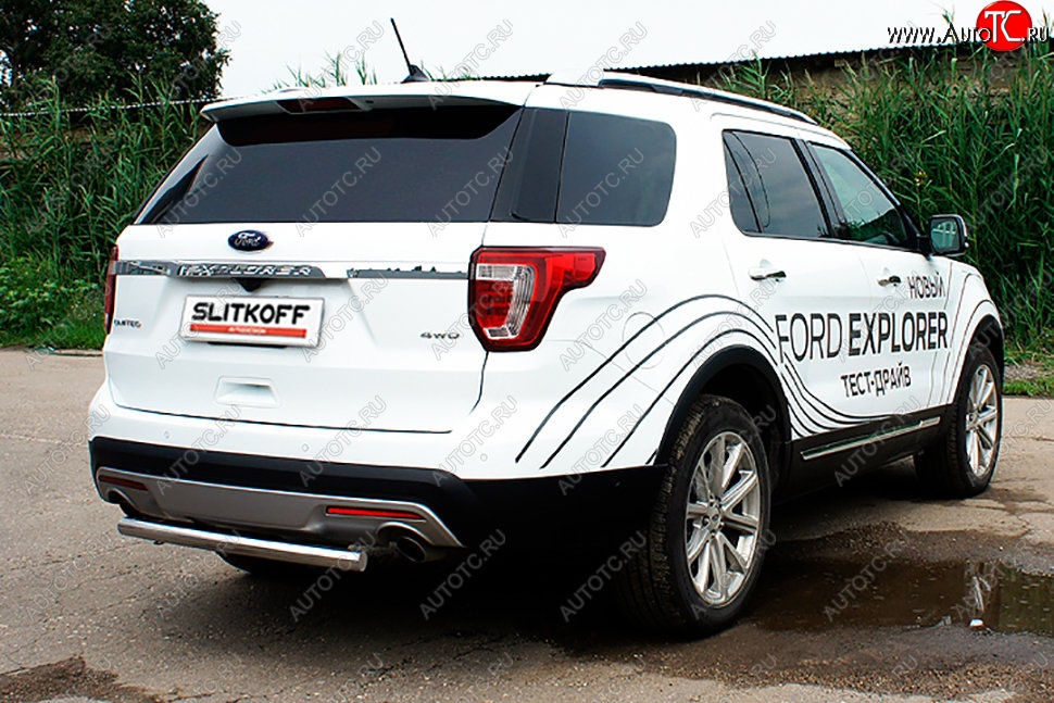 10 649 р. Защита заднего бампера Slitkoff (d57)  Ford Explorer  U502 (2015-2018) 1-ый рестайлинг, 5 дв. (Нержавейка, Без окраски)  с доставкой в г. Пермь