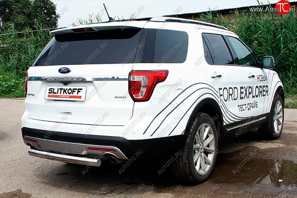 12 699 р. Защита заднего бампера Slitkoff (d76 мм)  Ford Explorer  U502 (2015-2018) 1-ый рестайлинг, 5 дв. (Нержавейка, Полированная)  с доставкой в г. Пермь