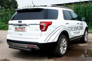 12 699 р. Защита заднего бампера Slitkoff (d76 мм)  Ford Explorer  U502 (2015-2018) 1-ый рестайлинг, 5 дв. (Нержавейка, Полированная)  с доставкой в г. Пермь. Увеличить фотографию 2