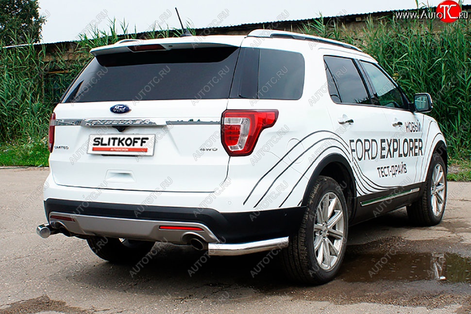 12 699 р. Защита заднего бампера Slitkoff (d76 мм, уголки)  Ford Explorer  U502 (2015-2018) 1-ый рестайлинг, 5 дв. (Нержавейка, Полированная)  с доставкой в г. Пермь
