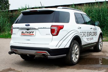 12 699 р. Защита заднего бампера Slitkoff (d76 мм, уголки)  Ford Explorer  U502 (2015-2018) 1-ый рестайлинг, 5 дв. (Нержавейка, Полированная)  с доставкой в г. Пермь. Увеличить фотографию 2