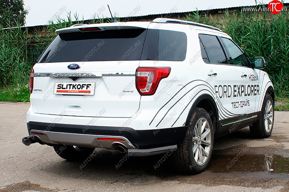 8 849 р. Защита заднего бампера Slitkoff (d76 мм, уголки)  Ford Explorer  U502 (2015-2018) 1-ый рестайлинг, 5 дв. (Сталь с полимерным покрытием. Цвет: чёрный)  с доставкой в г. Пермь