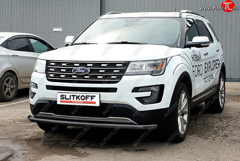 9 499 р. Защита переднего бампера Slitkoff (Ø 57 мм). Ford Explorer U502 1-ый рестайлинг, 5 дв. (2015-2018) (Сталь с полимерным покрытием. Цвет: черный)  с доставкой в г. Пермь