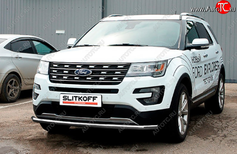 9 499 р. Защита переднего бампера Slitkoff (Ø 57 мм).  Ford Explorer  U502 (2015-2018) 1-ый рестайлинг, 5 дв. (Сталь с полимерным покрытием. Цвет: серебристый)  с доставкой в г. Пермь