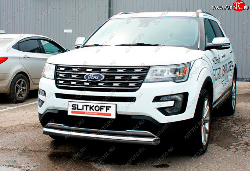 11 699 р. Защита переднего бампера Slitkoff (Ø 76 мм).  Ford Explorer  U502 (2015-2018) 1-ый рестайлинг, 5 дв. (Цвет: серебристый)  с доставкой в г. Пермь