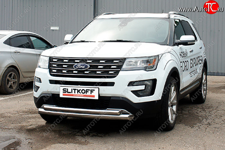 13 599 р. Защита переднего бампера Slitkoff (Ø 76+Ø 57). Ford Explorer U502 1-ый рестайлинг, 5 дв. (2015-2018) (Цвет: серебристый)  с доставкой в г. Пермь
