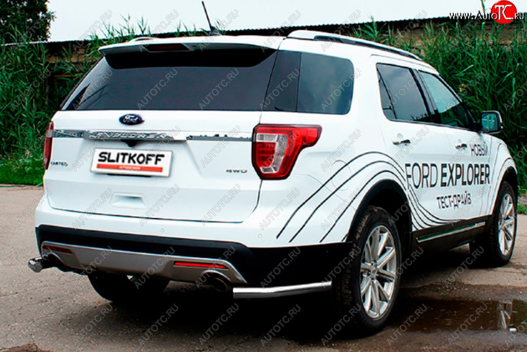 7 749 р. Защита заднего бампера Slitkoff (Ø 57 мм, уголки)  Ford Explorer  U502 (2015-2018) 1-ый рестайлинг, 5 дв. (Цвет: серебристый)  с доставкой в г. Пермь