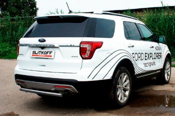Защита заднего бампера Slitkoff (Ø 57 мм). Ford Explorer  U502 (2015-2018) 1-ый рестайлинг, 5 дв. (Цвет: серебристый)