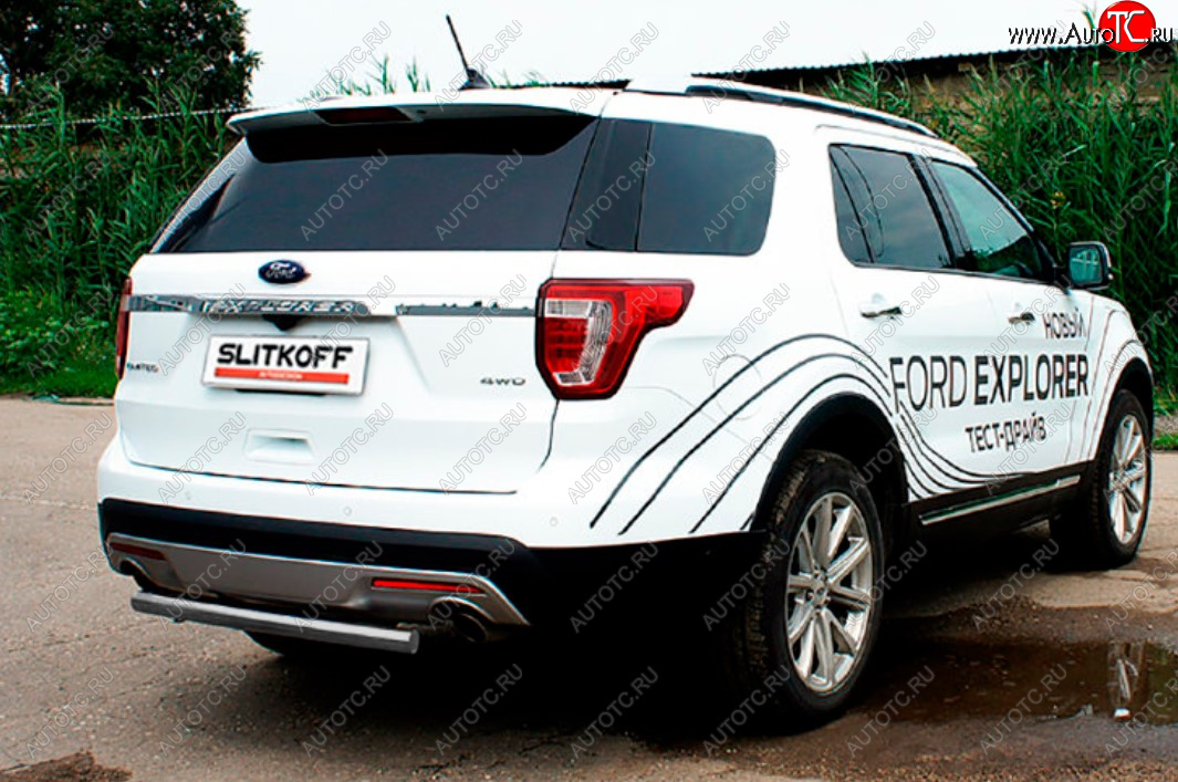 7 449 р. Защита заднего бампера Slitkoff (Ø 57 мм).  Ford Explorer  U502 (2015-2018) 1-ый рестайлинг, 5 дв. (Цвет: серебристый)  с доставкой в г. Пермь