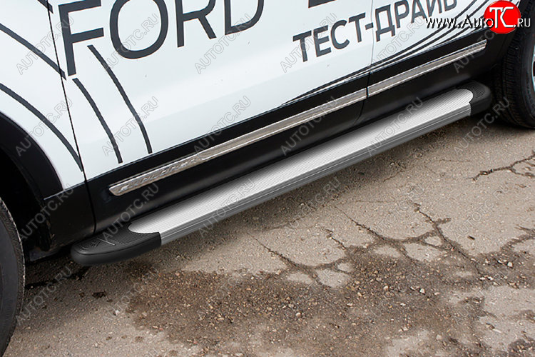 13 349 р. Пороги алюминиевые Optima Silver 1800 серебристые на  Ford Explorer  U502 (2015-2018) 1-ый рестайлинг, 5 дв. (Optima Silver)  с доставкой в г. Пермь