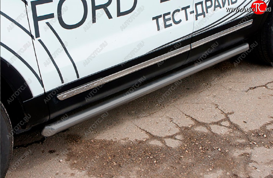 14 249 р. Защита порогов Slitkoff (Ø 76 мм, труба)  Ford Explorer  U502 (2015-2018) 1-ый рестайлинг, 5 дв. (Сталь с полимерным покрытием. Цвет: серебристый)  с доставкой в г. Пермь