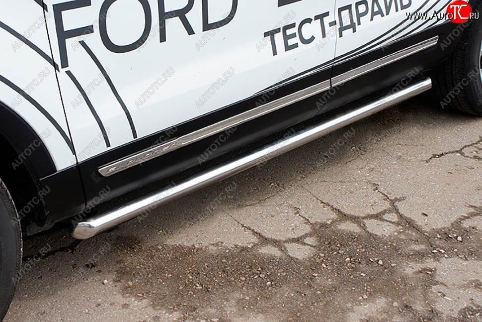 20 349 р. Защита порогов Slitkoff (d76 мм)  Ford Explorer  U502 (2017-2019) 2-ой рестайлинг, 5 дв. (Нержавейка, Полированная)  с доставкой в г. Пермь