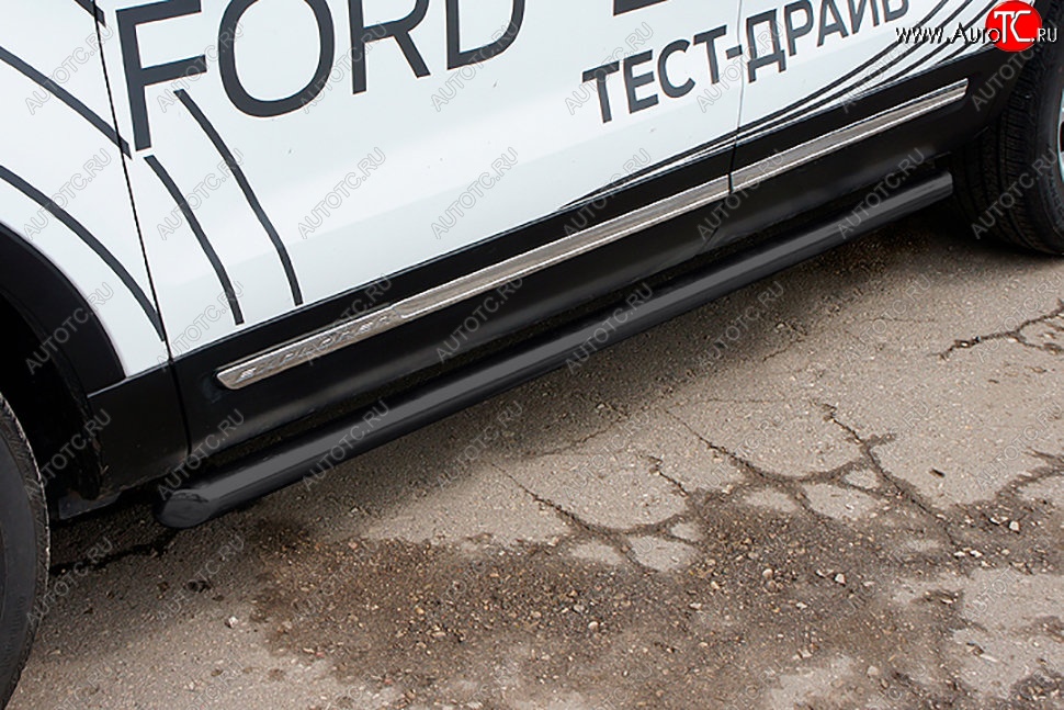 14 249 р. Защита порогов Slitkoff (d76 мм)  Ford Explorer  U502 (2017-2019) 2-ой рестайлинг, 5 дв. (Сталь с полимерным покрытием. Цвет: чёрный)  с доставкой в г. Пермь