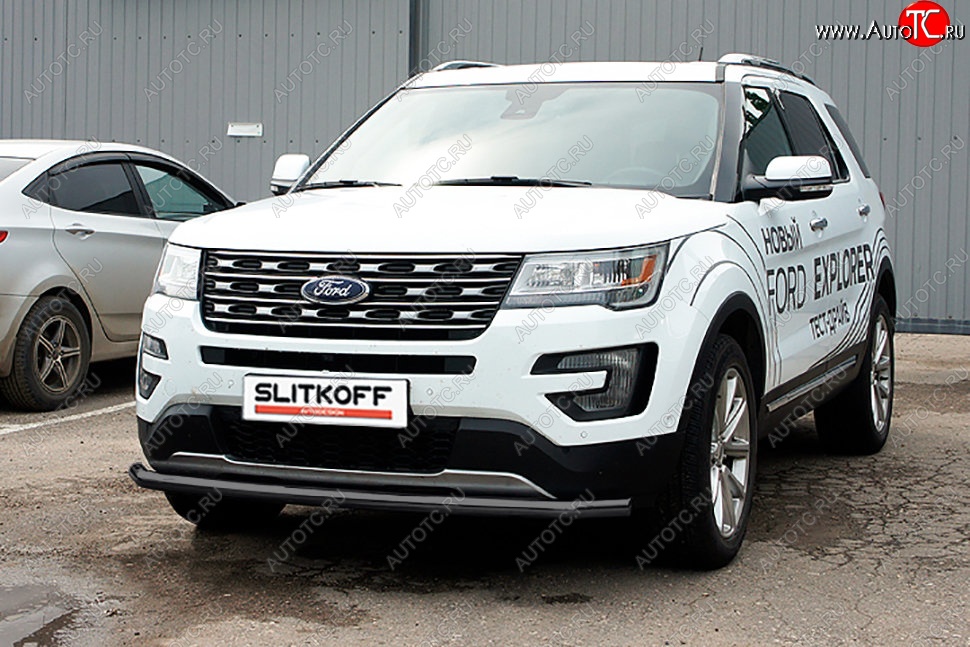 9 499 р. Защита переднего бампера Slitkoff (d57 мм)  Ford Explorer  U502 (2017-2019) 2-ой рестайлинг, 5 дв. (Сталь с полимерным покрытием. Цвет: чёрный)  с доставкой в г. Пермь