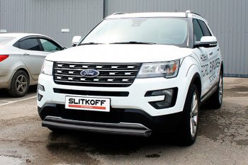 16 749 р. Защита переднего бампера Slitkoff (d76 мм)  Ford Explorer  U502 (2017-2019) 2-ой рестайлинг, 5 дв. (Нержавейка, Полированная)  с доставкой в г. Пермь. Увеличить фотографию 2