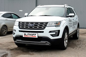 19 449 р. Защита переднего бампера Slitkoff (двойная, d76/57 мм)  Ford Explorer  U502 (2017-2019) 2-ой рестайлинг, 5 дв. (Нержавейка, Полированная)  с доставкой в г. Пермь. Увеличить фотографию 2