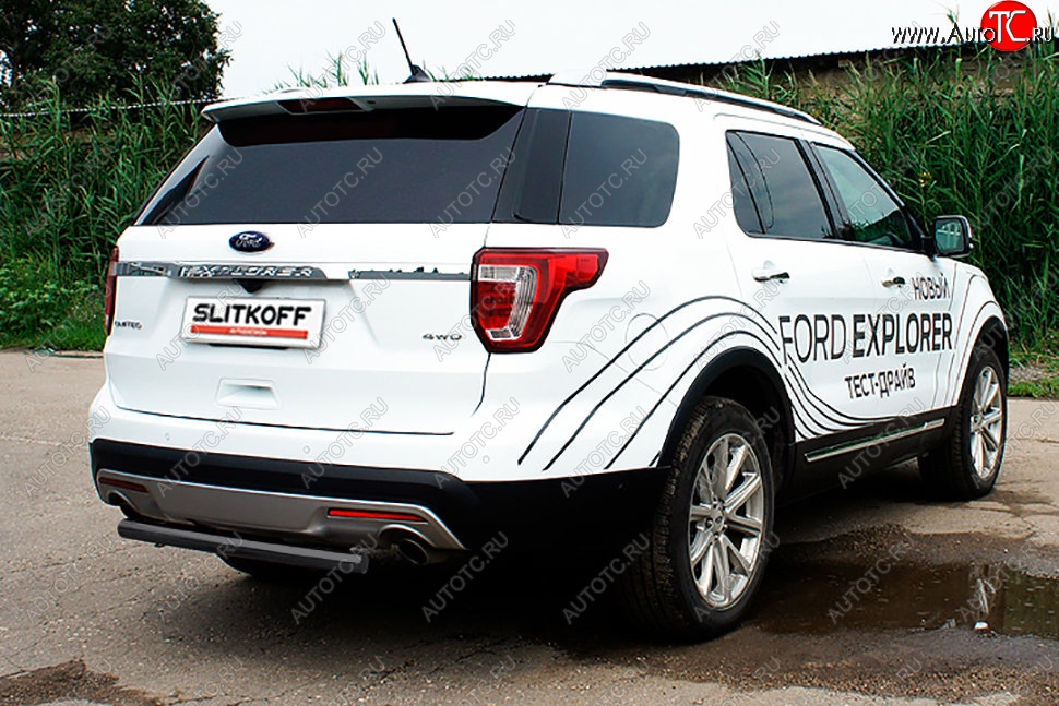 7 449 р. Защита заднего бампера Slitkoff (d57 мм)  Ford Explorer  U502 (2017-2019) 2-ой рестайлинг, 5 дв. (Сталь с полимерным покрытием. Цвет: чёрный)  с доставкой в г. Пермь