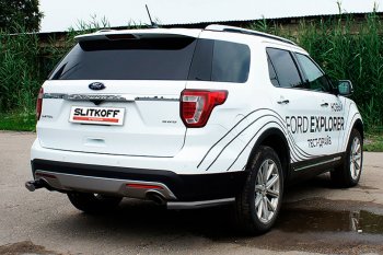 10 999 р. Защита заднего бампера Slitkoff (d57 мм, уголки)  Ford Explorer  U502 (2017-2019) 2-ой рестайлинг, 5 дв. (Нержавейка, Полированная)  с доставкой в г. Пермь. Увеличить фотографию 2