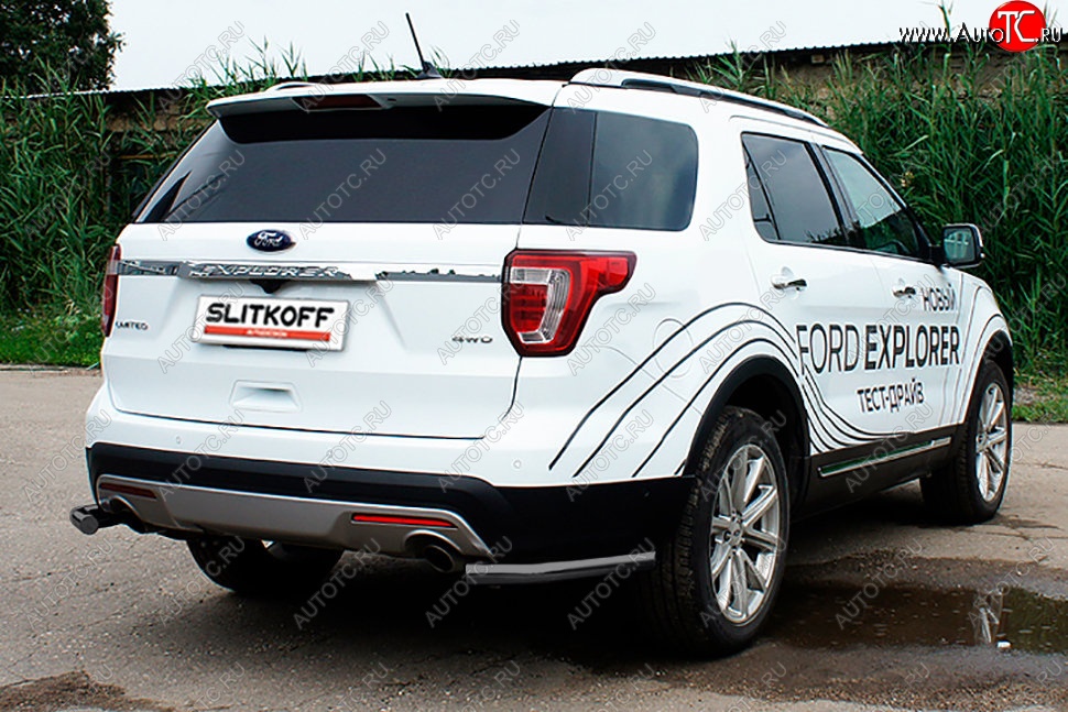 7 749 р. Защита заднего бампера Slitkoff (d57 мм, уголки) Ford Explorer U502 2-ой рестайлинг, 5 дв. (2017-2019) (Сталь с полимерным покрытием. Цвет: чёрный)  с доставкой в г. Пермь