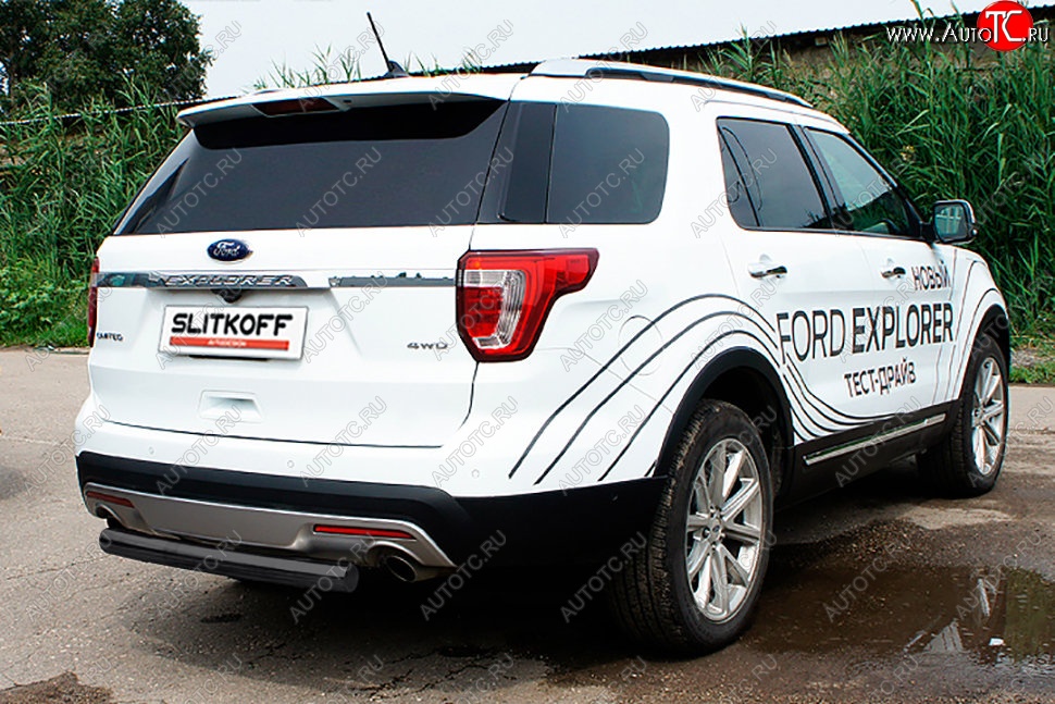8 849 р. Защита заднего бампера Slitkoff (d76 мм)  Ford Explorer  U502 (2017-2019) 2-ой рестайлинг, 5 дв. (Сталь с полимерным покрытием. Цвет: чёрный)  с доставкой в г. Пермь