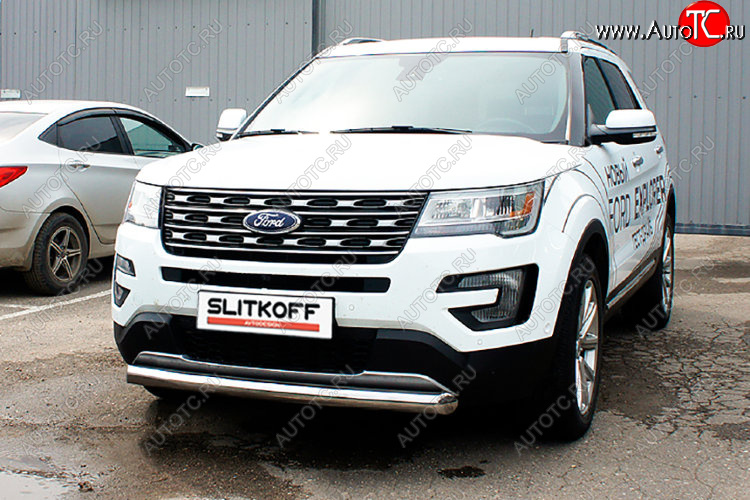 11 699 р. Защита переднего бампера Slitkoff (Ø 76 мм)  Ford Explorer  U502 (2017-2019) 2-ой рестайлинг, 5 дв. (Цвет: серебристый)  с доставкой в г. Пермь