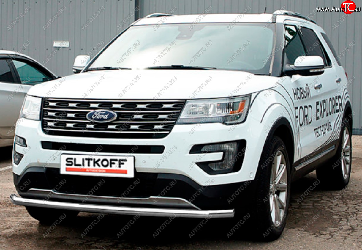 9 499 р. Защита переднего бампера Slitkoff (Ø 57 мм).  Ford Explorer  U502 (2017-2019) 2-ой рестайлинг, 5 дв. (Сталь с полимерным покрытием. Цвет: серебристый)  с доставкой в г. Пермь