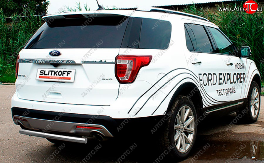 7 449 р. Защита заднего бампера Slitkoff (Ø 57 мм)  Ford Explorer  U502 (2017-2019) 2-ой рестайлинг, 5 дв. (Сталь с полимерным покрытием. Цвет: серебристый)  с доставкой в г. Пермь