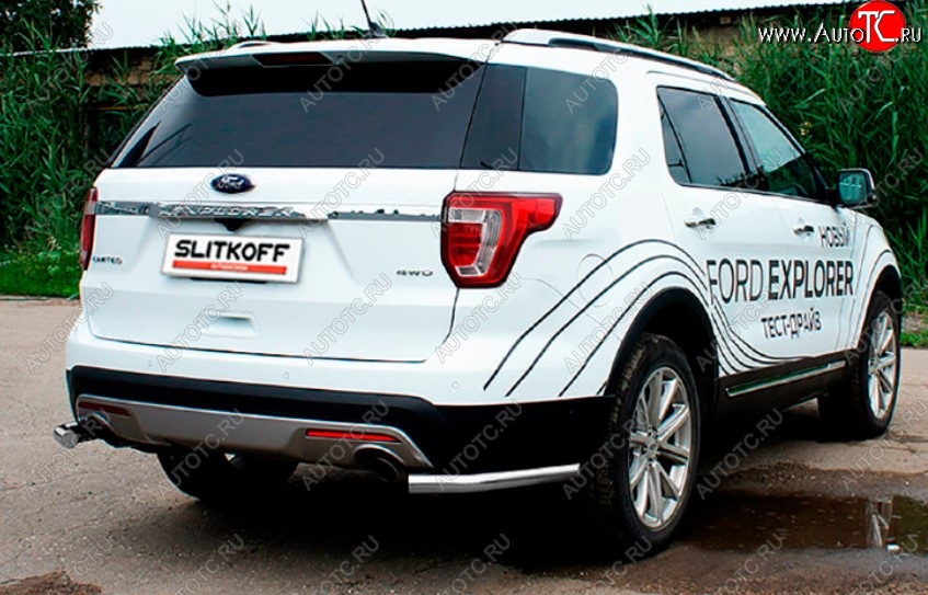 7 749 р. Защита заднего бампера Slitkoff (Ø 57, уголки)  Ford Explorer  U502 (2017-2019) 2-ой рестайлинг, 5 дв. (Сталь с полимерным покрытием. Цвет: серебристый)  с доставкой в г. Пермь