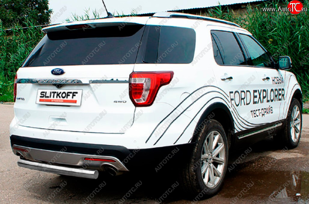 8 849 р. Защита заднего бампера Slitkoff (Ø 76 мм)  Ford Explorer  U502 (2017-2019) 2-ой рестайлинг, 5 дв. (Сталь с полимерным покрытием. Цвет: серебристый)  с доставкой в г. Пермь