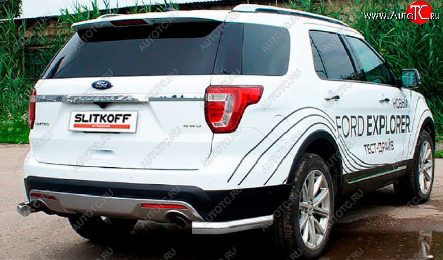 8 849 р. Защита заднего бампера Slitkoff (Ø 76 мм, уголки)  Ford Explorer  U502 (2017-2019) 2-ой рестайлинг, 5 дв. (Сталь с полимерным покрытием. Цвет: серебристый)  с доставкой в г. Пермь
