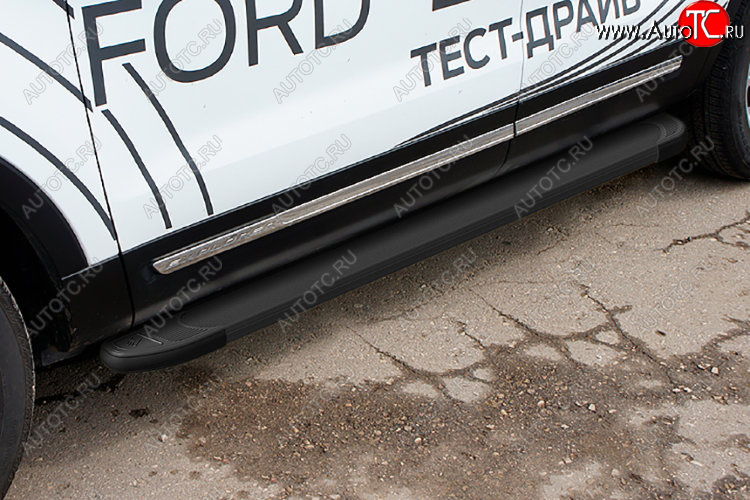 13 349 р. Пороги алюминиевые Slitkoff  Ford Explorer  U502 (2017-2019) 2-ой рестайлинг, 5 дв. (Optima Black )  с доставкой в г. Пермь