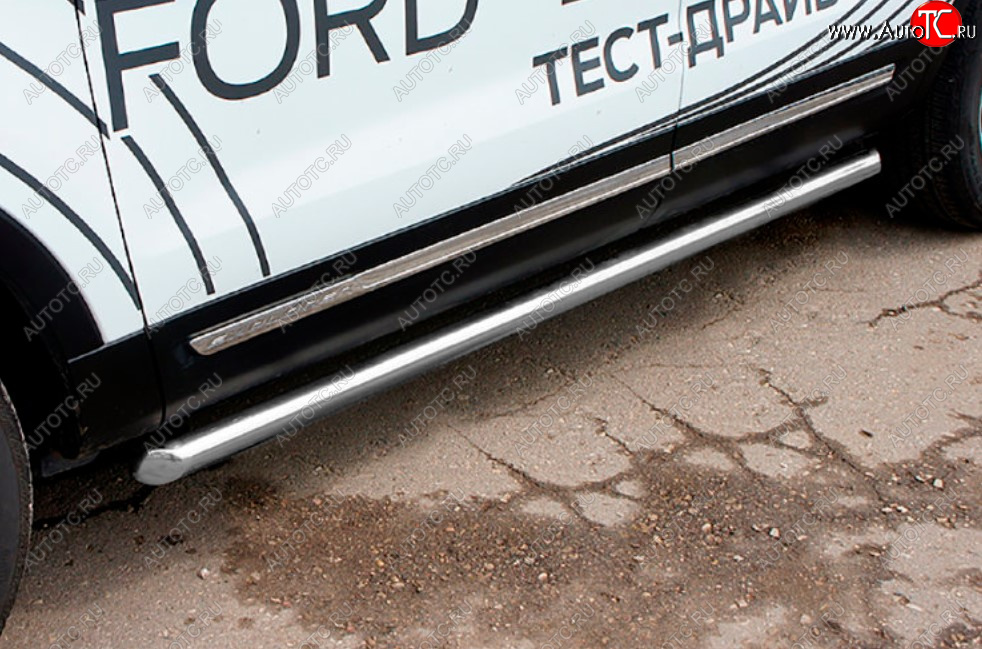 14 249 р. Защита порогов Slitkoff (Ø 76 мм, труба)  Ford Explorer  U502 (2017-2019) 2-ой рестайлинг, 5 дв. (Сталь с полимерным покрытием. Цвет: серебристый)  с доставкой в г. Пермь