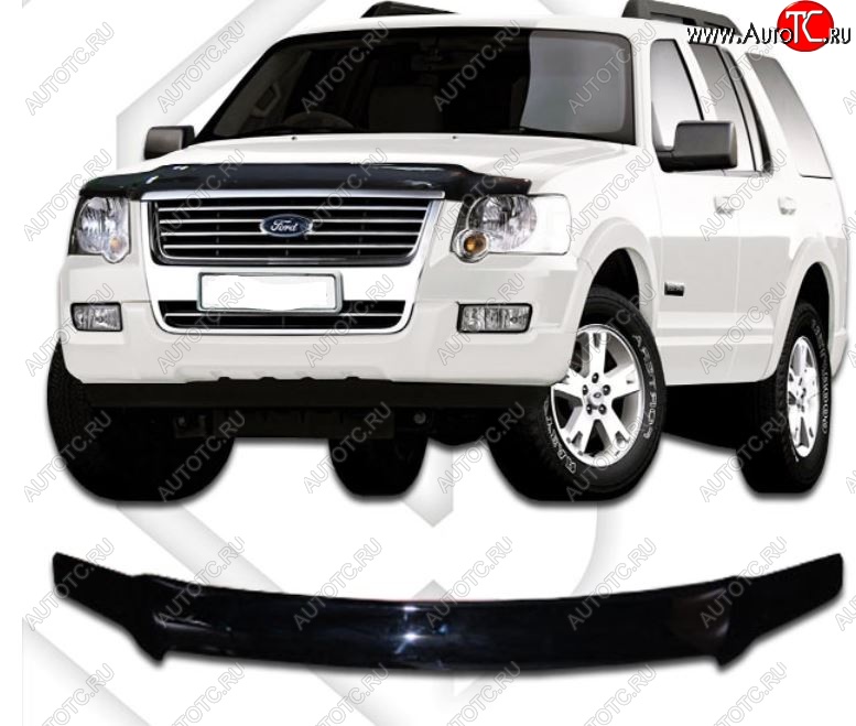 2 199 р. Дефлектор капота CA-Plastic Ford Explorer U251 5 дв. (2006-2010) (Classic черный, Без надписи)  с доставкой в г. Пермь