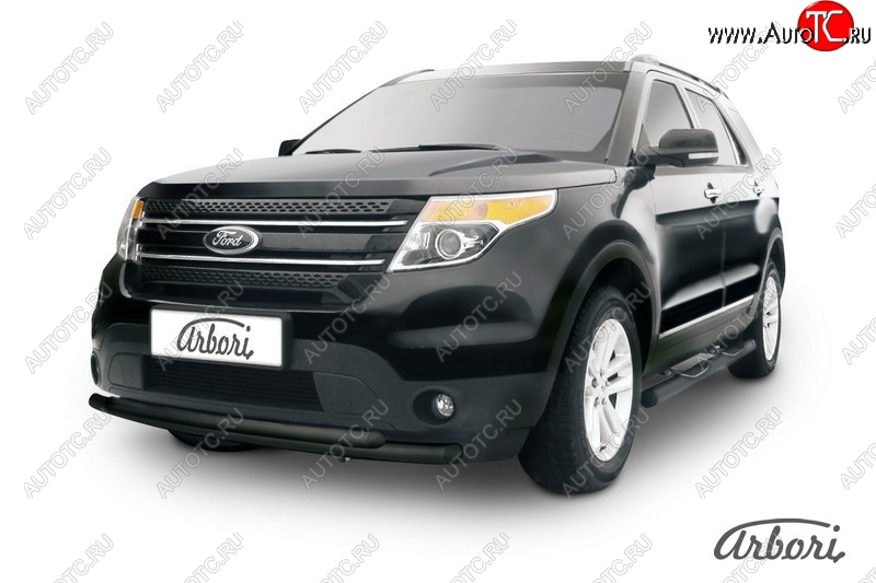 8 828 р. Защита переднего бампера Arbori (черная, 2 трубы d57 и 57 mm) Ford Explorer U502 дорестайлинг (2010-2016)  с доставкой в г. Пермь