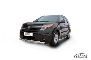 Защита переднего бампера Arbori (нержавейка, 2 трубы d57 и 57 mm) Ford Explorer  U502 (2010-2016) дорестайлинг