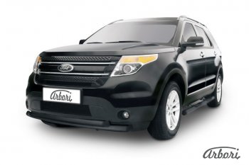 Защита переднего бампера Arbori (черная, 2 трубы d76 и 57 mm) Ford Explorer U502 дорестайлинг (2010-2016)