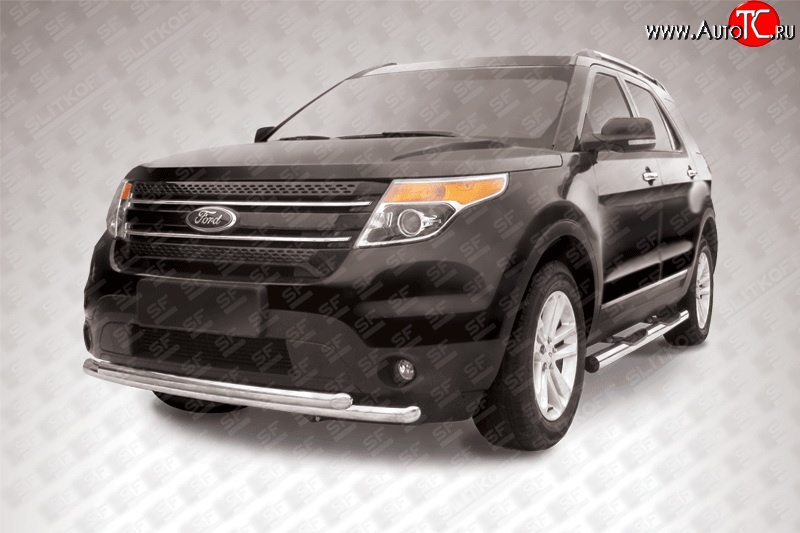 16 899 р. Двойная защита переднего бампера из труб диаметрами по 57 мм Slitkoff  Ford Explorer  U502 (2010-2016) дорестайлинг (Нержавейка, Полированная)  с доставкой в г. Пермь