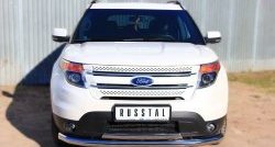 Защита переднего бампера (2 трубыØ76 и 75х42 мм, нержавейка) Russtal Ford Explorer U502 дорестайлинг (2010-2016)