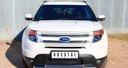 Двойная защита переднего бампера из труб диаметром по 63 мм SLITKOFF Ford Explorer  U502 (2010-2016) дорестайлинг