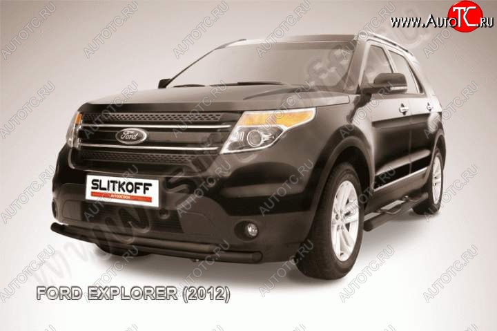 11 849 р. Защита переднего бампера d57/d57 Slitkoff Ford Explorer U502 дорестайлинг (2010-2016) (Цвет: серебристый)  с доставкой в г. Пермь
