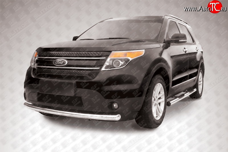 16 749 р. Одинарная защита переднего бампера диаметром 76 мм Slitkoff  Ford Explorer  U502 (2010-2016) дорестайлинг (Нержавейка, Полированная)  с доставкой в г. Пермь